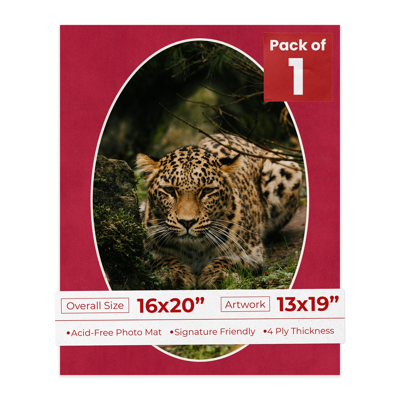 Red Suede Mat Board for 16x20 Frames - Oval Opening for 13x19 Photos